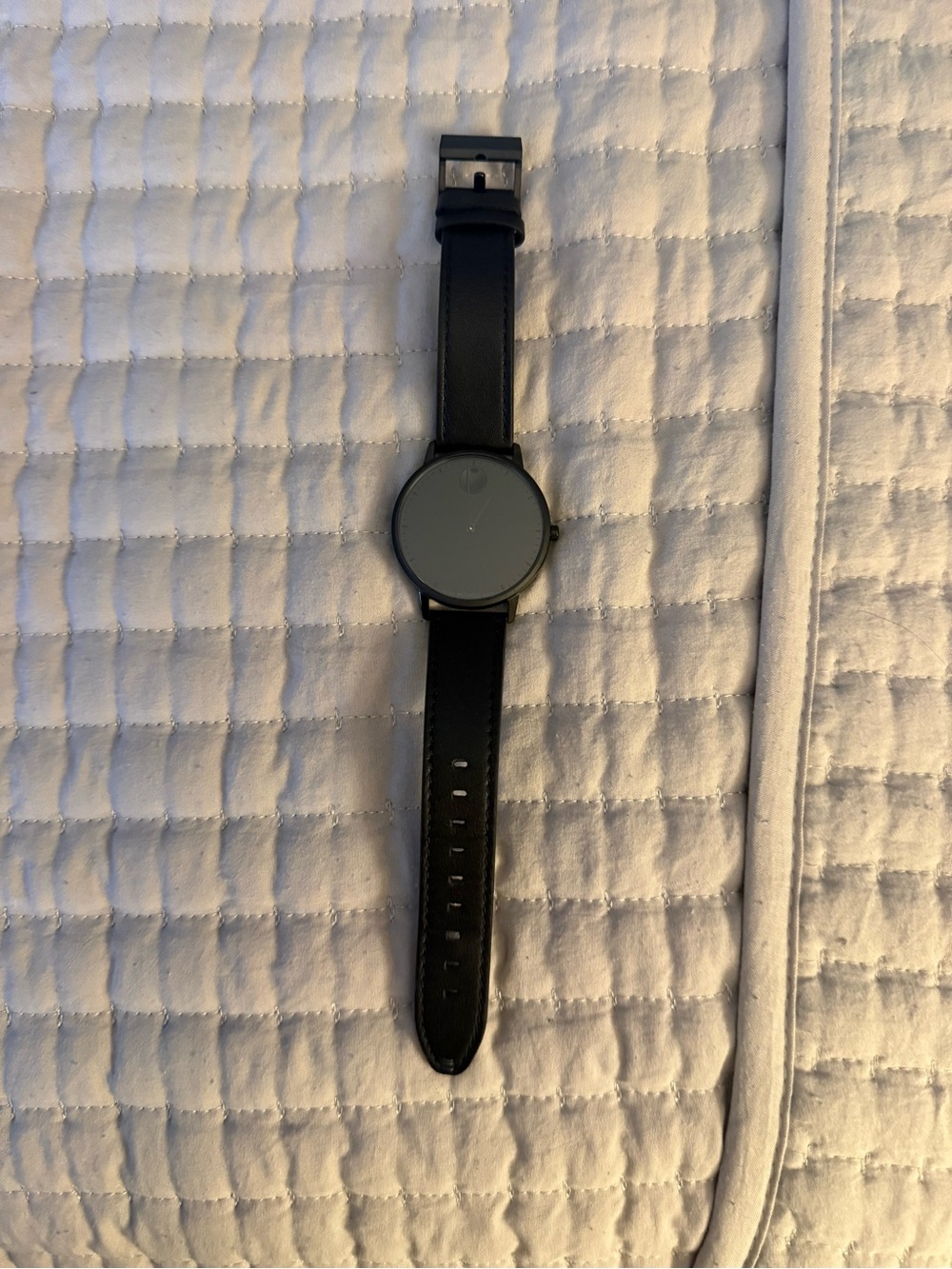 Movado Museum Black Stainless Steel Watch Back with Black Leather Strap - Picture 3 of 6